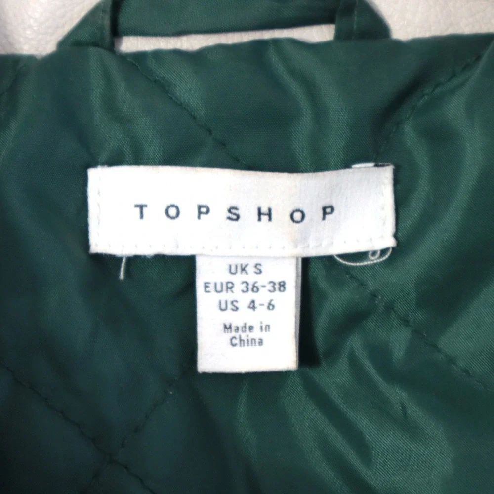 Topshop Seoul Varsity Bomber Jacket Cream Green Faux Street Wear Size S - Picture 7 of 8